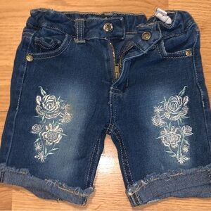 Girls' Blue Floral Embroidered Denim Shorts